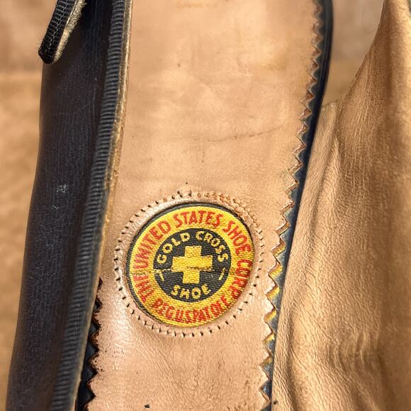 Vintage 40s Gold Cross Shoe Pumps Blue Heels Decorative Wrap Blue Open Toe Retro - Picture 4 of 13